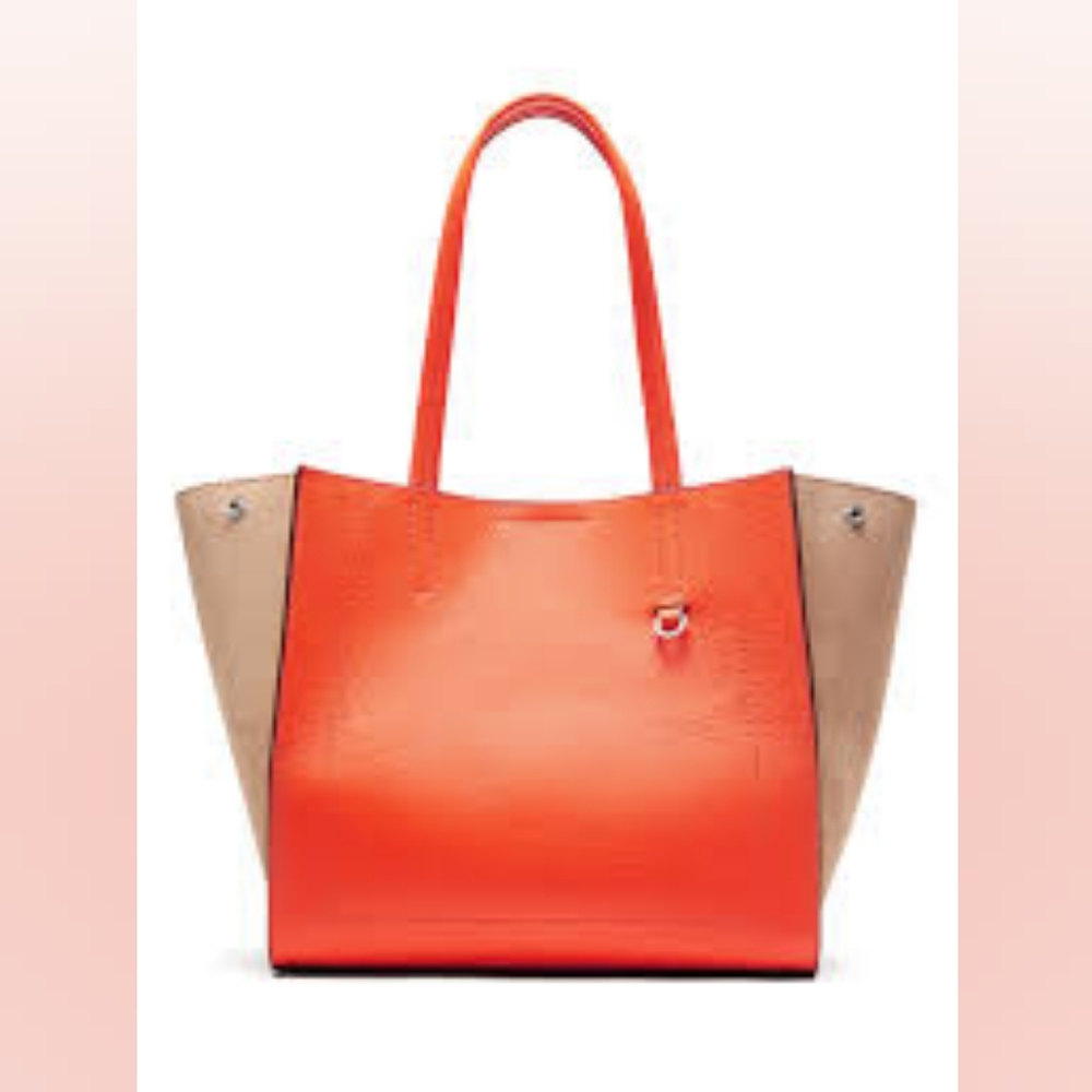 BANANA REPUBLIC pebbled italian leather orange tote bag convertible shape